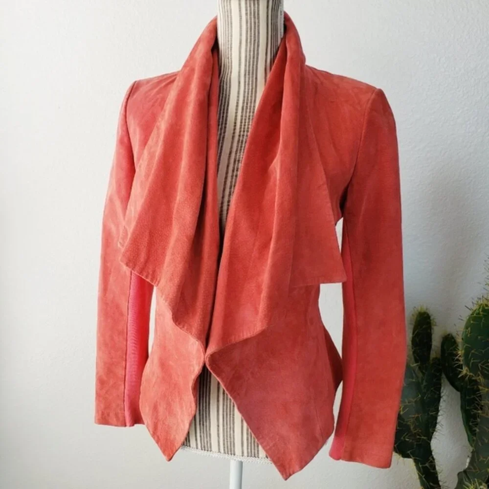 Badgley Mischka American Glamour Leather Open Front Biker Jacket size S